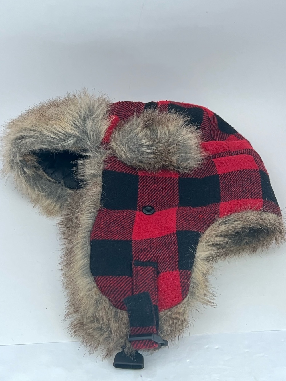 Dorfman Pacific Red Black Plaid Faux Fur Trapper Hat Adult Md